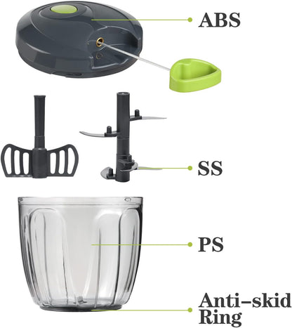 Manual Food Chopper Vegetable Cutter, Hand String Vegetable Chopper Onions Cutter for Vegetable Fruits Nuts BPA Free Food Safe Material, 500ml Gray
