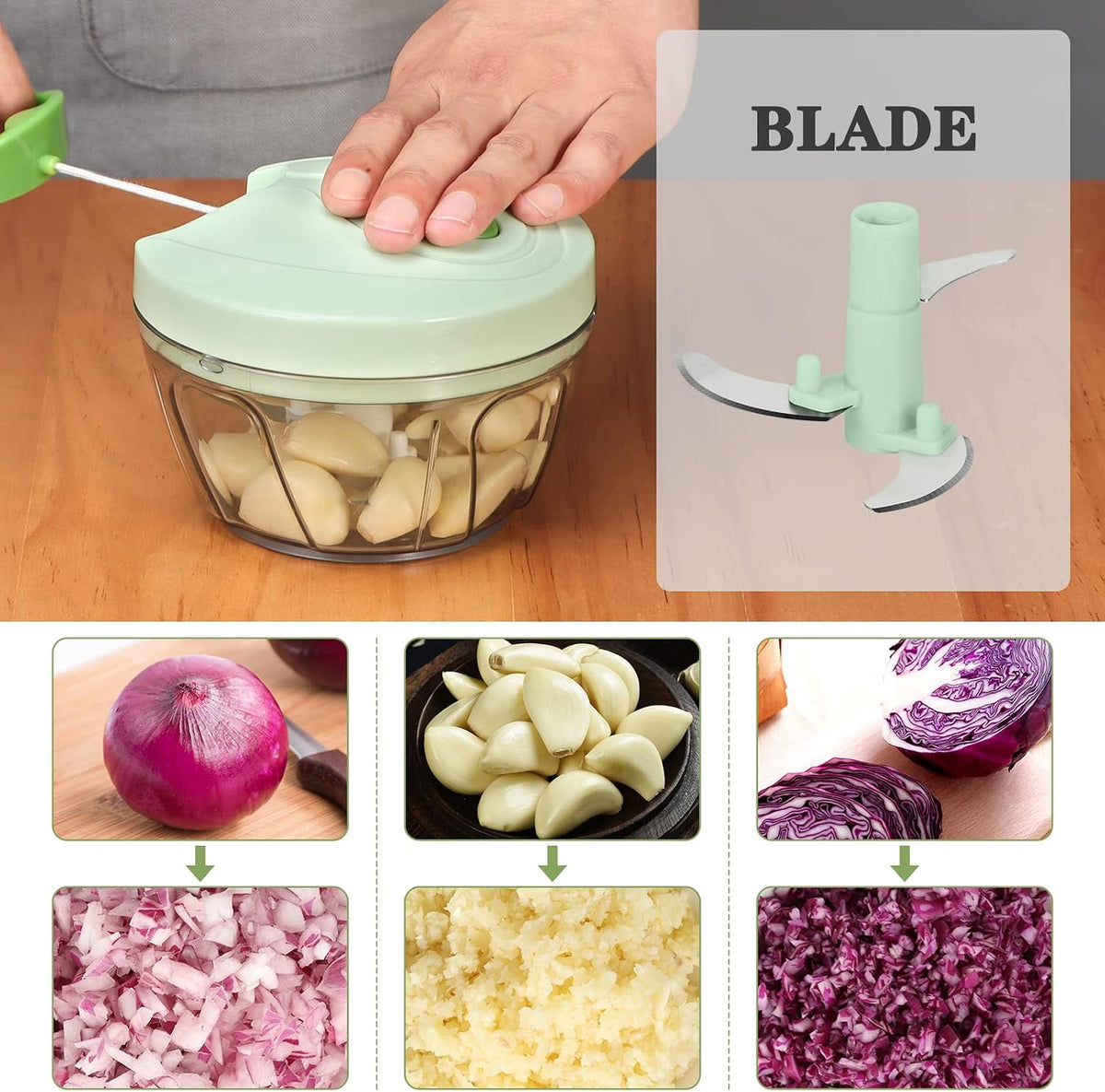 Manual Food Chopper Vegetable Cutter, Hand String Vegetable Chopper Onions Cutter for Vegetable Fruits Nuts BPA Free Food Safe Material, 500ml Gray