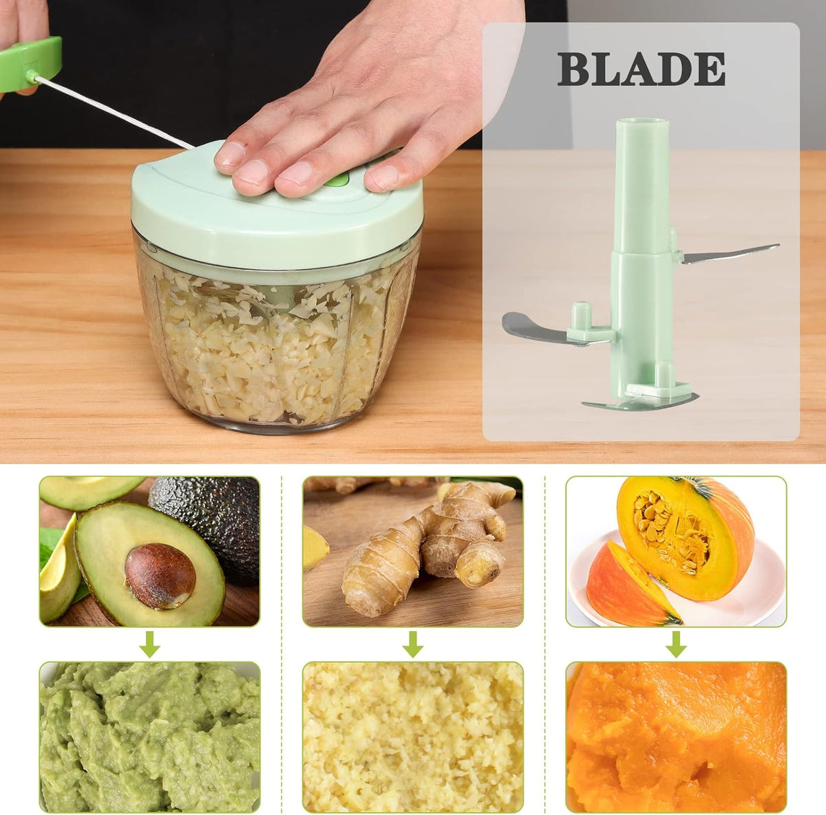 Manual Food Chopper Vegetable Cutter, Hand String Vegetable Chopper Onions Cutter for Vegetable Fruits Nuts BPA Free Food Safe Material, 500ml Gray