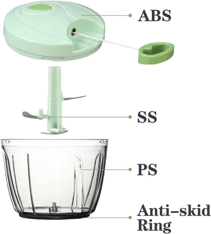Manual Food Chopper Vegetable Cutter, Hand String Vegetable Chopper Onions Cutter for Vegetable Fruits Nuts BPA Free Food Safe Material, 500ml Gray