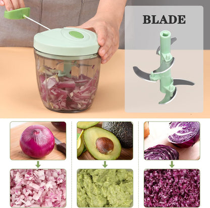Manual Food Chopper Vegetable Cutter, Hand String Vegetable Chopper Onions Cutter for Vegetable Fruits Nuts BPA Free Food Safe Material, 500ml Gray