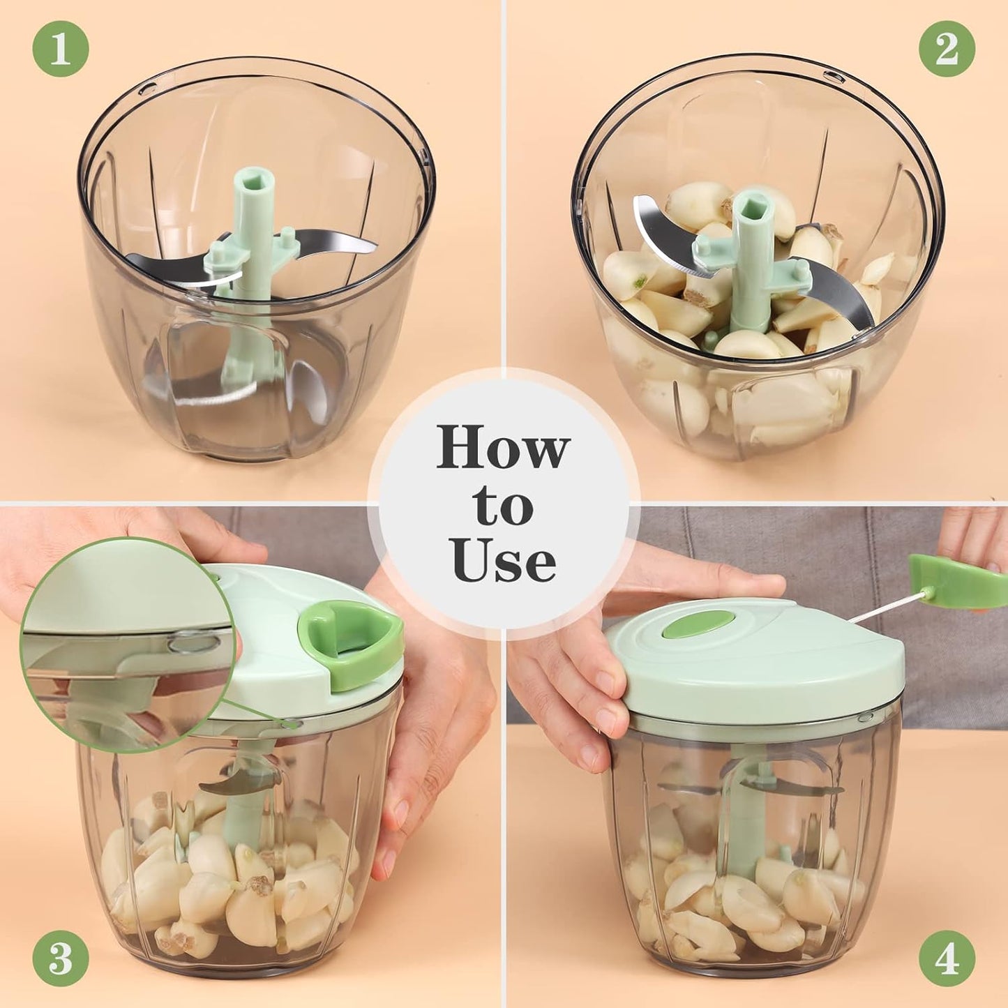 Manual Food Chopper Vegetable Cutter, Hand String Vegetable Chopper Onions Cutter for Vegetable Fruits Nuts BPA Free Food Safe Material, 500ml Gray