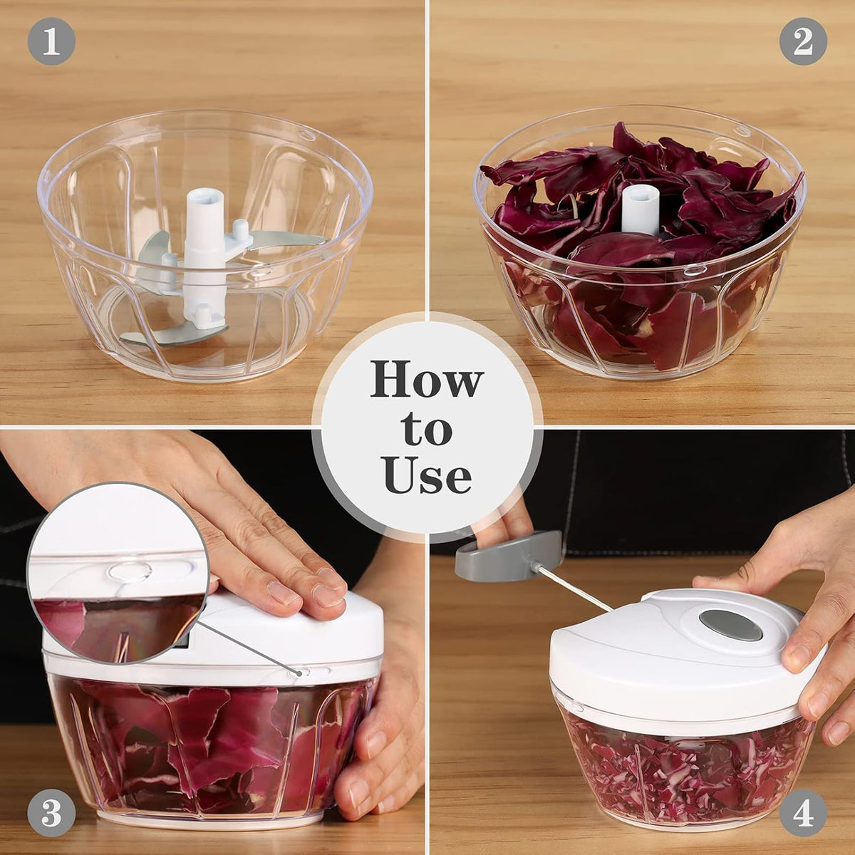 Manual Food Chopper Vegetable Cutter, Hand String Vegetable Chopper Onions Cutter for Vegetable Fruits Nuts BPA Free Food Safe Material, 500ml Gray
