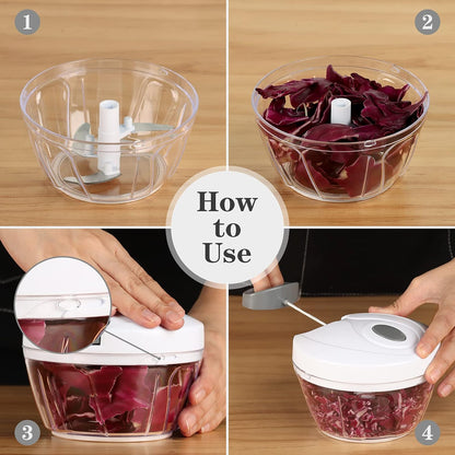 Manual Food Chopper Vegetable Cutter, Hand String Vegetable Chopper Onions Cutter for Vegetable Fruits Nuts BPA Free Food Safe Material, 500ml Gray