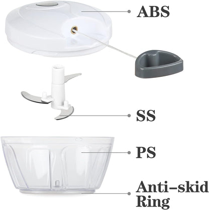 Manual Food Chopper Vegetable Cutter, Hand String Vegetable Chopper Onions Cutter for Vegetable Fruits Nuts BPA Free Food Safe Material, 500ml Gray