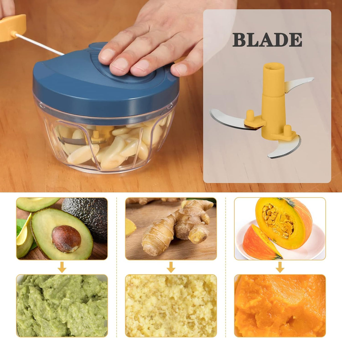 Manual Food Chopper Vegetable Cutter, Hand String Vegetable Chopper Onions Cutter for Vegetable Fruits Nuts BPA Free Food Safe Material, 500ml Gray