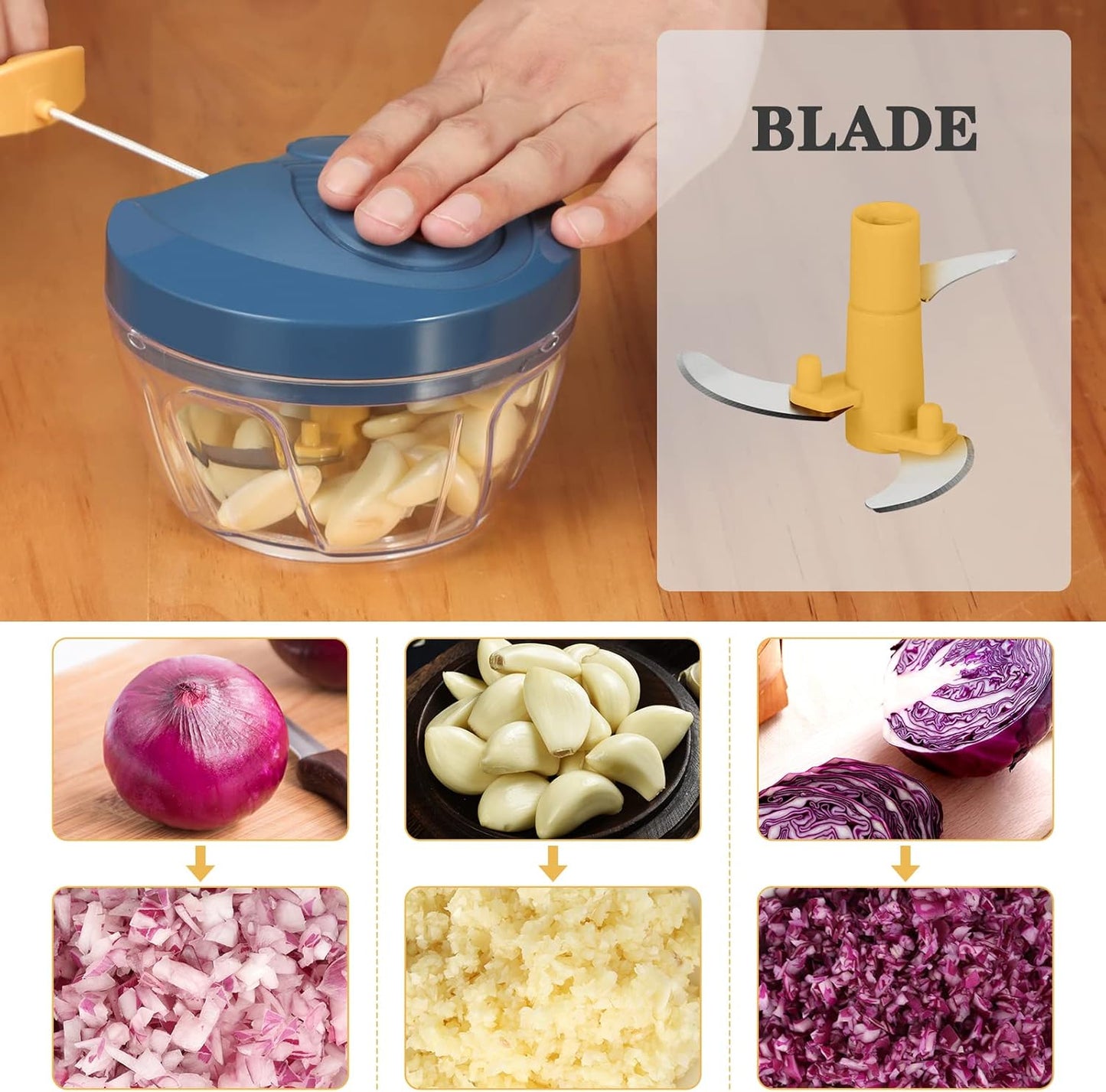Manual Food Chopper Vegetable Cutter, Hand String Vegetable Chopper Onions Cutter for Vegetable Fruits Nuts BPA Free Food Safe Material, 500ml Gray