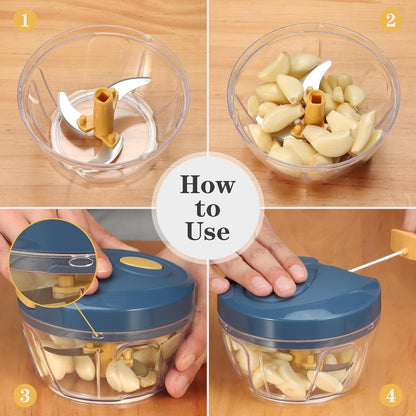 Manual Food Chopper Vegetable Cutter, Hand String Vegetable Chopper Onions Cutter for Vegetable Fruits Nuts BPA Free Food Safe Material, 500ml Gray