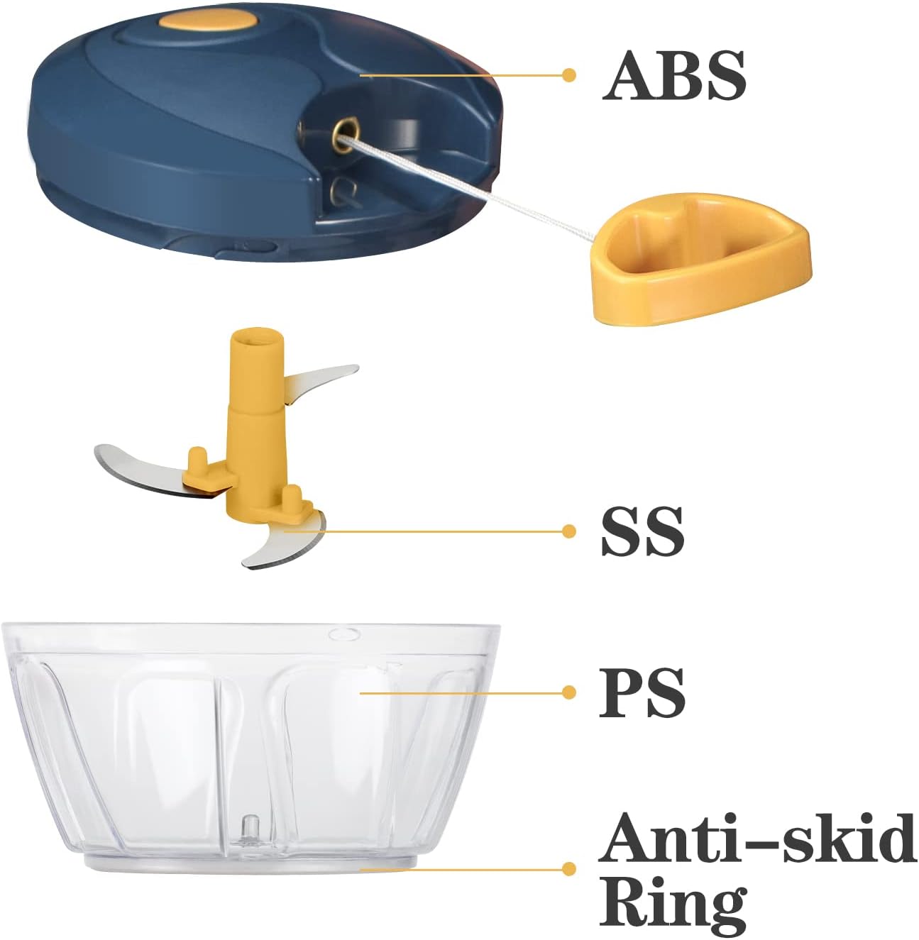 Manual Food Chopper Vegetable Cutter, Hand String Vegetable Chopper Onions Cutter for Vegetable Fruits Nuts BPA Free Food Safe Material, 500ml Gray