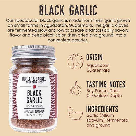 Burlap & Barrel Black Garlic Powder – Rich, Savory Flavor – Perfect for Roasted Proteins & Vegetables – Black Garlic Seasoning – As Seen On Shark Tank - 2.2oz Jar