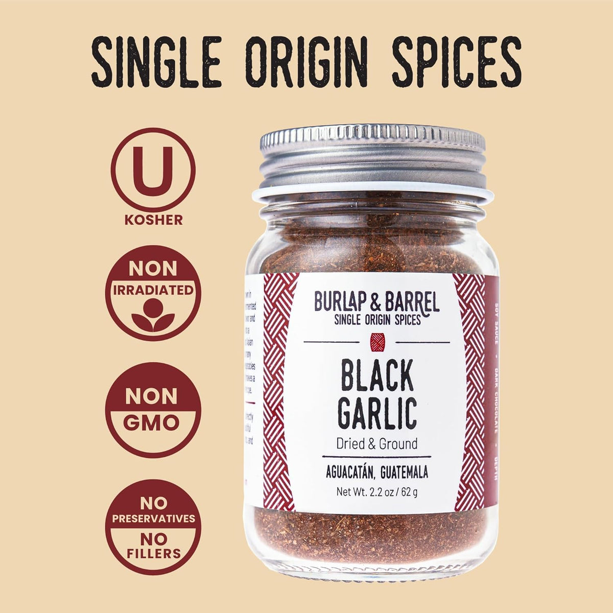 Burlap & Barrel Black Garlic Powder – Rich, Savory Flavor – Perfect for Roasted Proteins & Vegetables – Black Garlic Seasoning – As Seen On Shark Tank - 2.2oz Jar