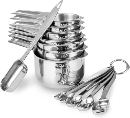 Measuring Cups and Spoons Set, 18/8 Stainless Steel, Silver