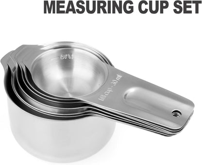Measuring Cups and Spoons Set, 18/8 Stainless Steel, Silver