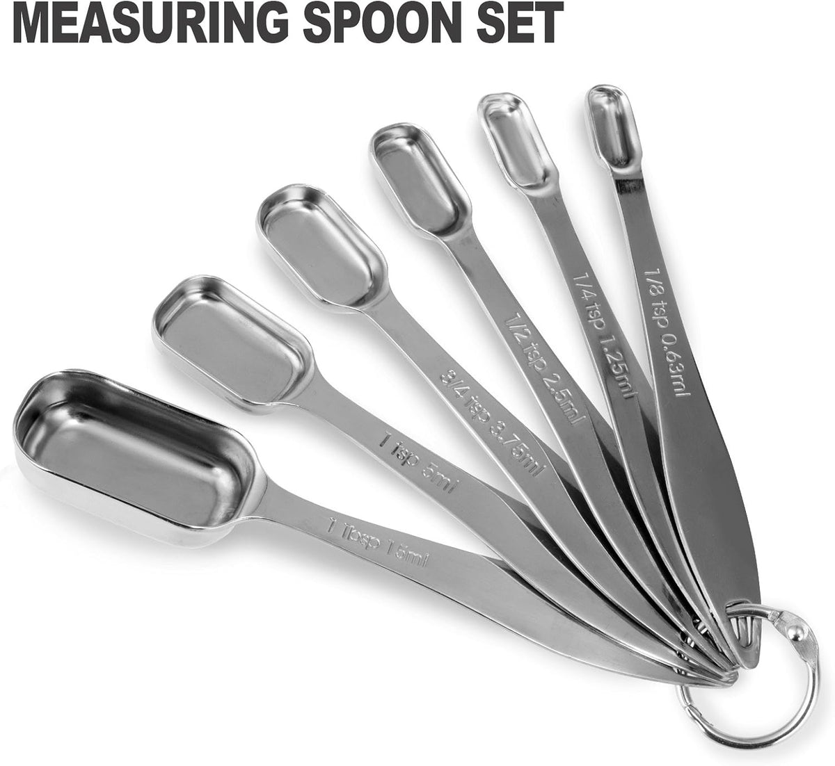 Measuring Cups and Spoons Set, 18/8 Stainless Steel, Silver
