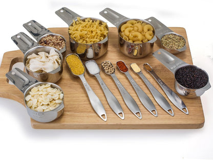 Measuring Cups and Spoons Set, 18/8 Stainless Steel, Silver