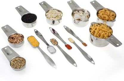 Measuring Cups and Spoons Set, 18/8 Stainless Steel, Silver