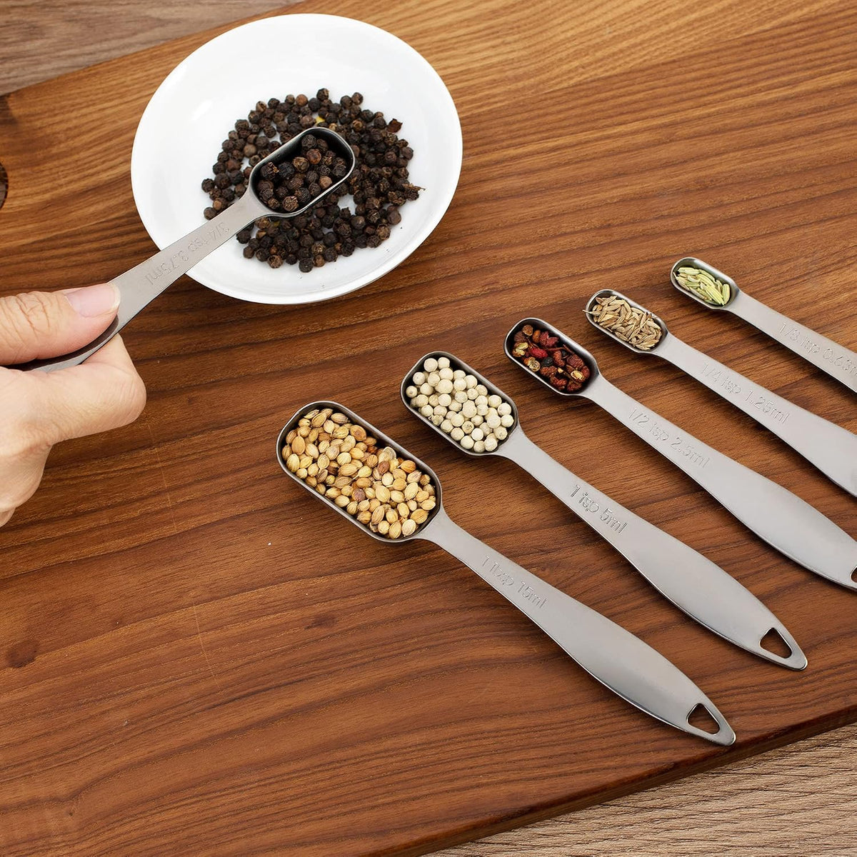 Measuring Cups and Spoons Set, 18/8 Stainless Steel, Silver