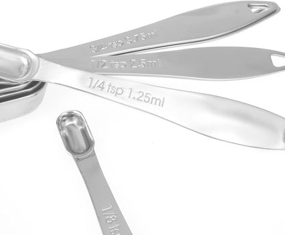 Measuring Cups and Spoons Set, 18/8 Stainless Steel, Silver