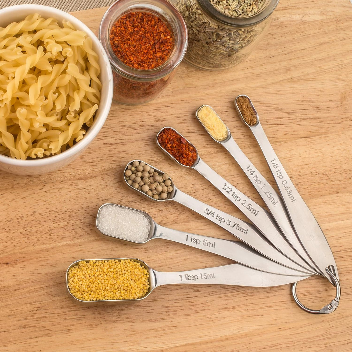 Measuring Cups and Spoons Set, 18/8 Stainless Steel, Silver
