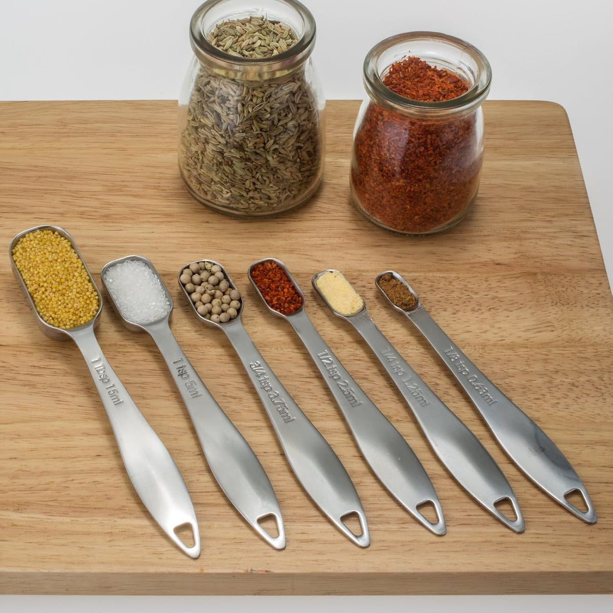 Measuring Cups and Spoons Set, 18/8 Stainless Steel, Silver