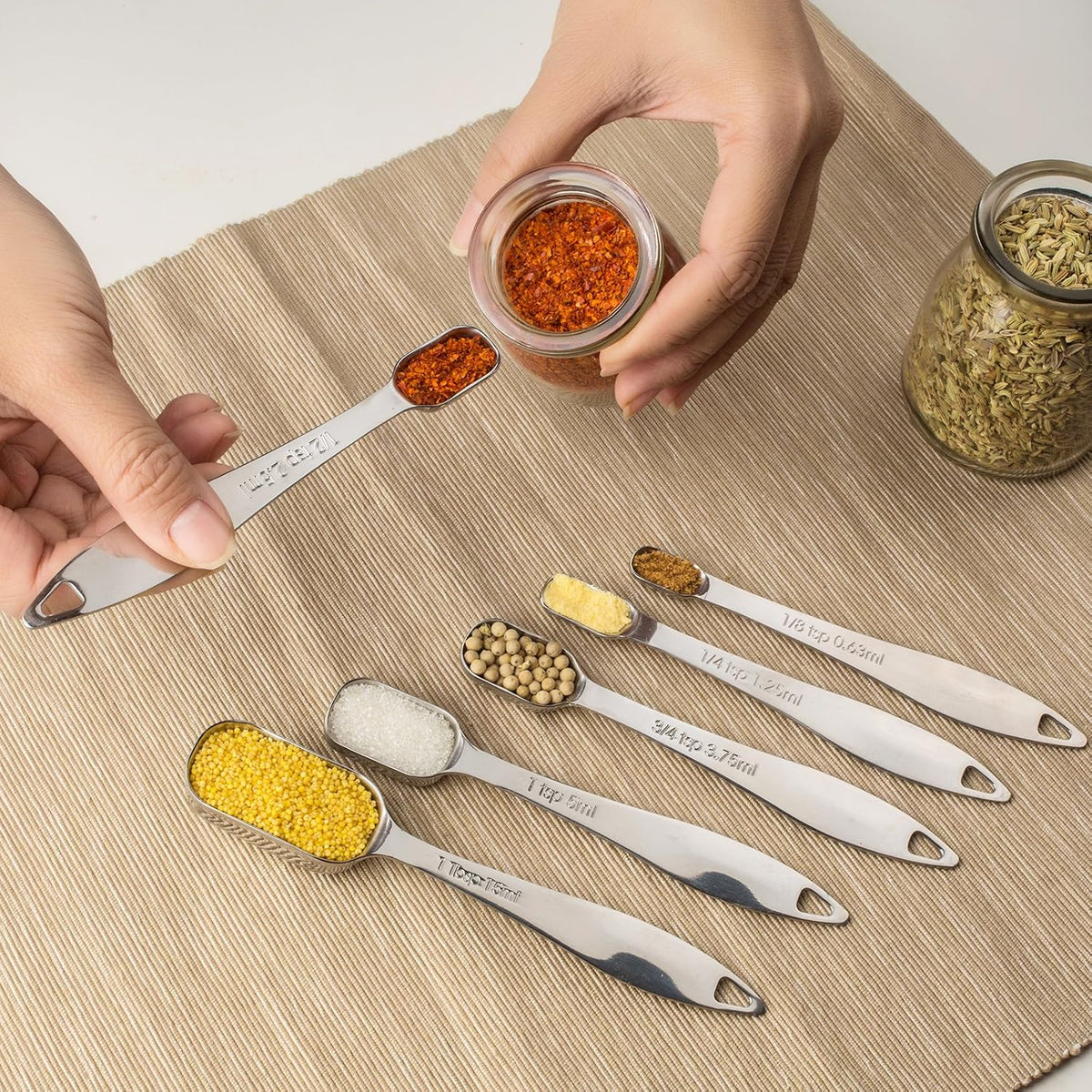 Measuring Cups and Spoons Set, 18/8 Stainless Steel, Silver