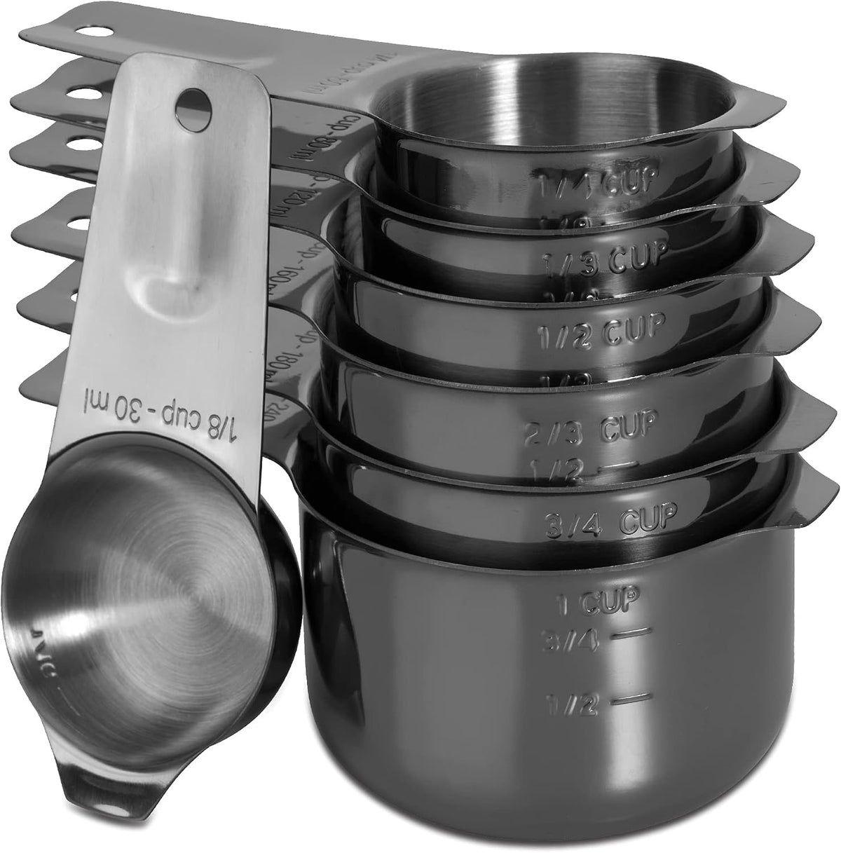 Measuring Cups and Spoons Set, 18/8 Stainless Steel, Silver