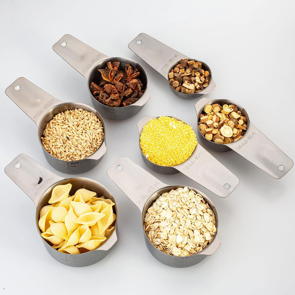 Measuring Cups and Spoons Set, 18/8 Stainless Steel, Silver