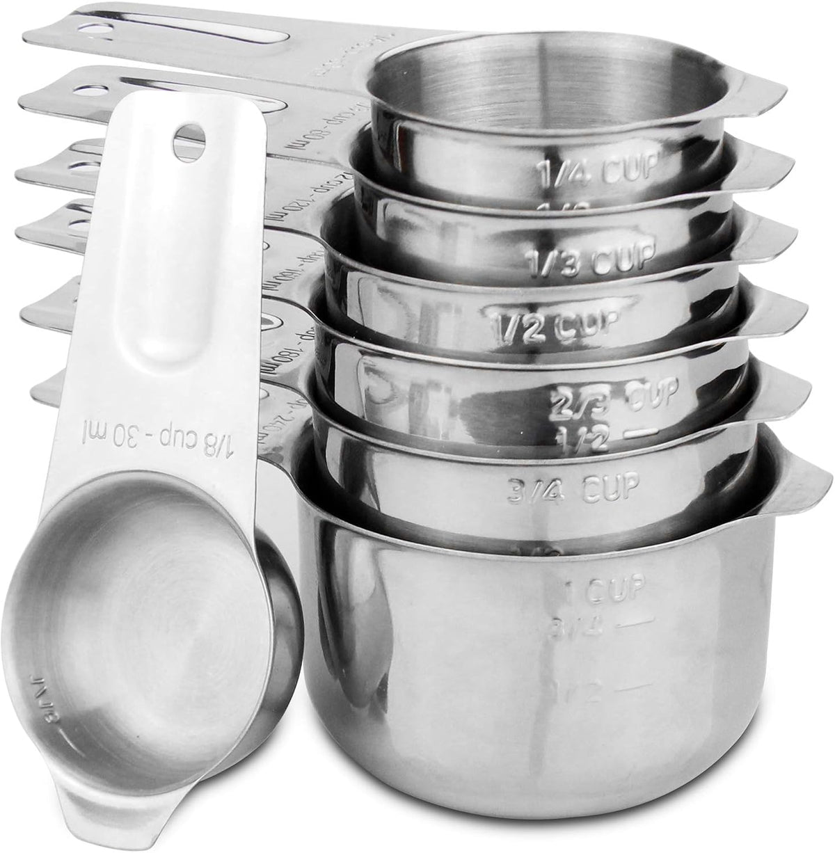 Measuring Cups and Spoons Set, 18/8 Stainless Steel, Silver