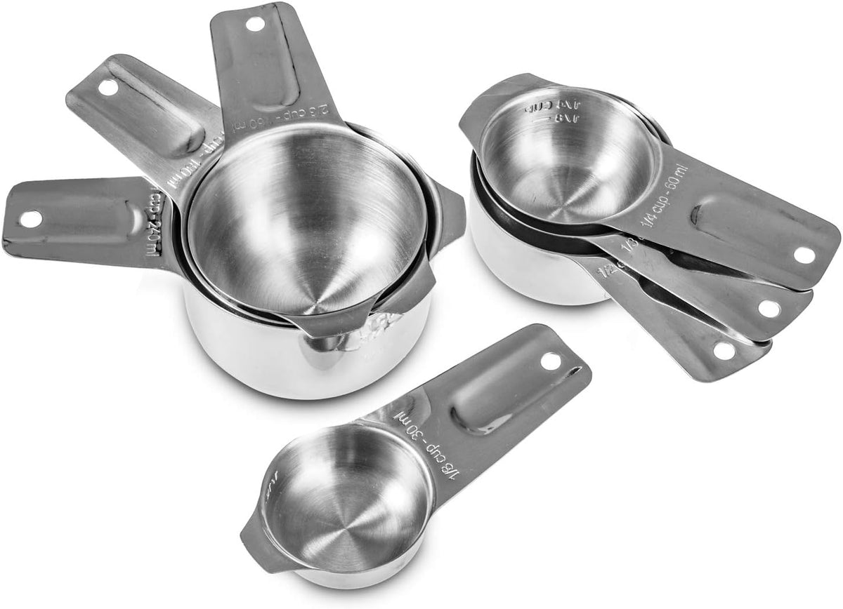 Measuring Cups and Spoons Set, 18/8 Stainless Steel, Silver