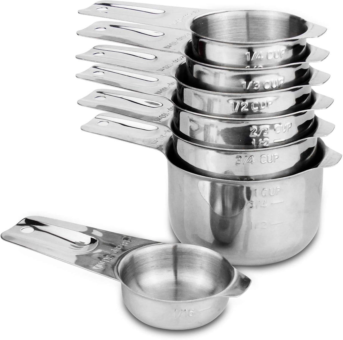 Measuring Cups and Spoons Set, 18/8 Stainless Steel, Silver