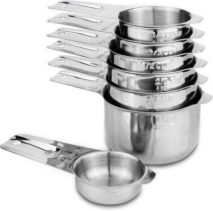 Measuring Cups and Spoons Set, 18/8 Stainless Steel, Silver
