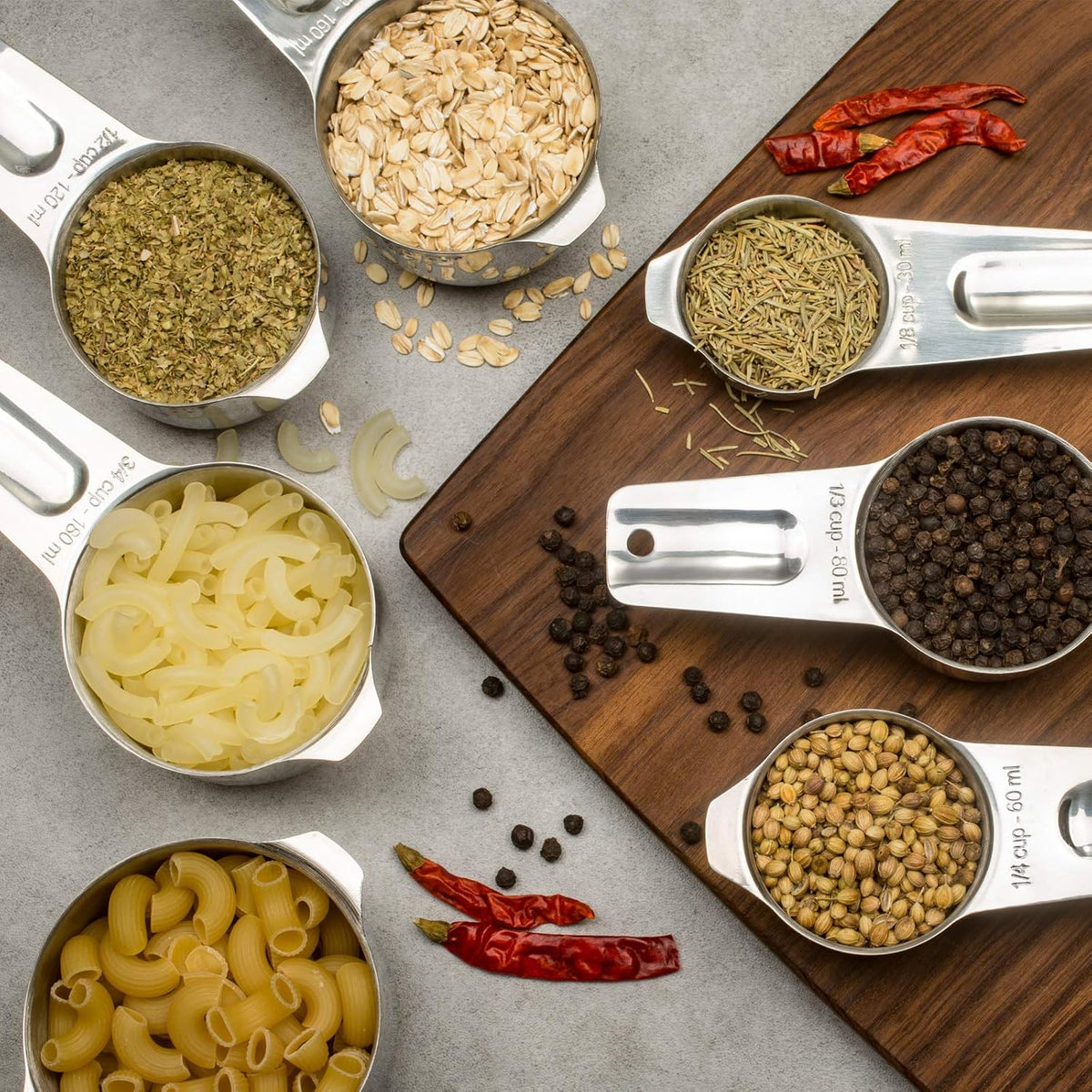 Measuring Cups and Spoons Set, 18/8 Stainless Steel, Silver
