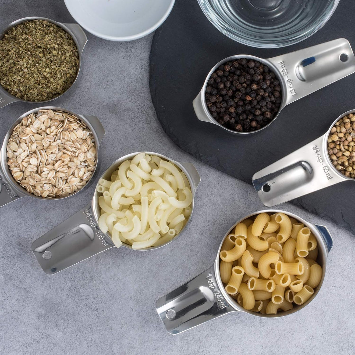 Measuring Cups and Spoons Set, 18/8 Stainless Steel, Silver