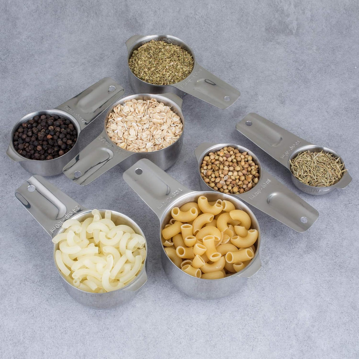 Measuring Cups and Spoons Set, 18/8 Stainless Steel, Silver