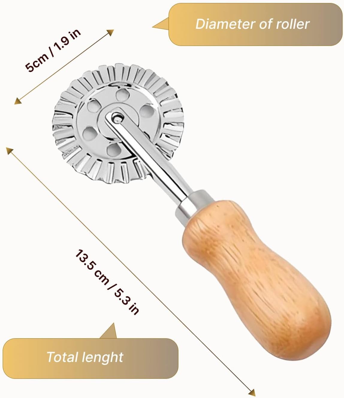 Pasta Cutter Wheel Ravioli Crimper Pizza Dough Cookie Cutting Wheel Dumpling Noodle Making Roller Durable Zinc Alloy Kitchen Tool for Baking Cooking