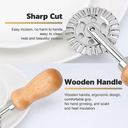 Pasta Cutter Wheel Ravioli Crimper Pizza Dough Cookie Cutting Wheel Dumpling Noodle Making Roller Durable Zinc Alloy Kitchen Tool for Baking Cooking