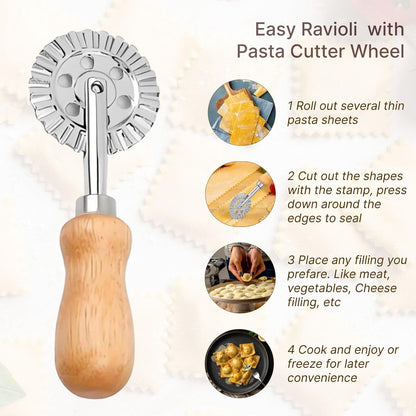Pasta Cutter Wheel Ravioli Crimper Pizza Dough Cookie Cutting Wheel Dumpling Noodle Making Roller Durable Zinc Alloy Kitchen Tool for Baking Cooking