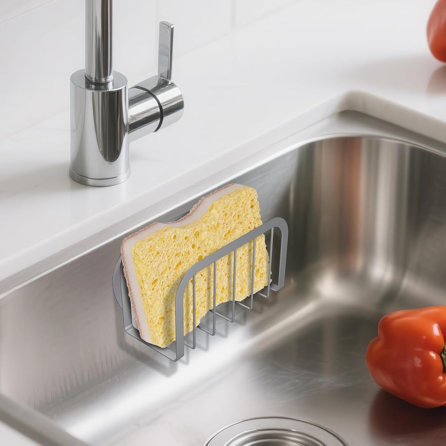 Sponge Holder for Kitchen Sink, Kitchen Sponge Holder, Sink Caddy for Sponges, Scrubbers, Soap(Silver)