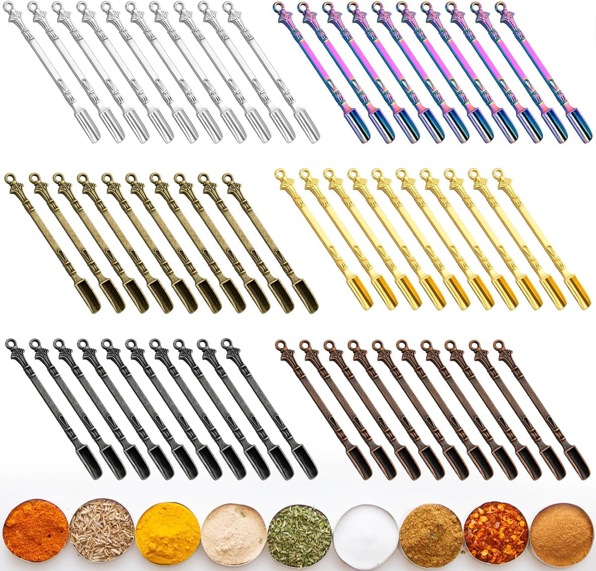 60 Pcs Mini Shovel Spoons, 3.23 Inch Metal Tiny Spices Power Scoop Spoons