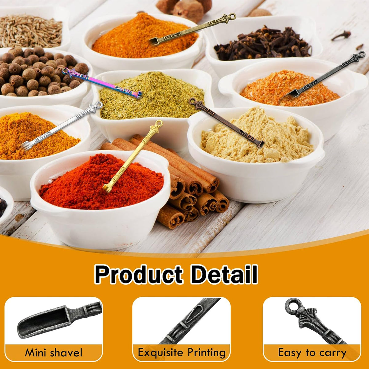 60 Pcs Mini Shovel Spoons, 3.23 Inch Metal Tiny Spices Power Scoop Spoons