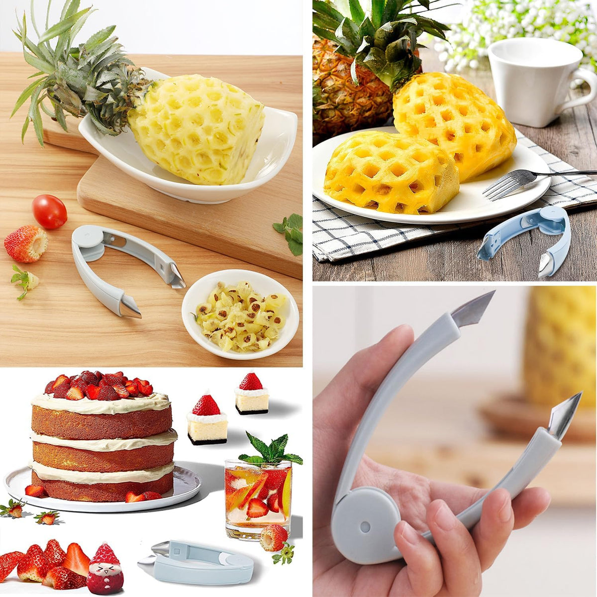 1 Pack Strawberry Huller Stem Remover Tool, Pineapple Eye Remover Peeler, Stainless Steel Strawberry Corer, Fruit and Vegetable Eye Peeler, Portable Fruit Vegetable Tweezers for Home Kitchen