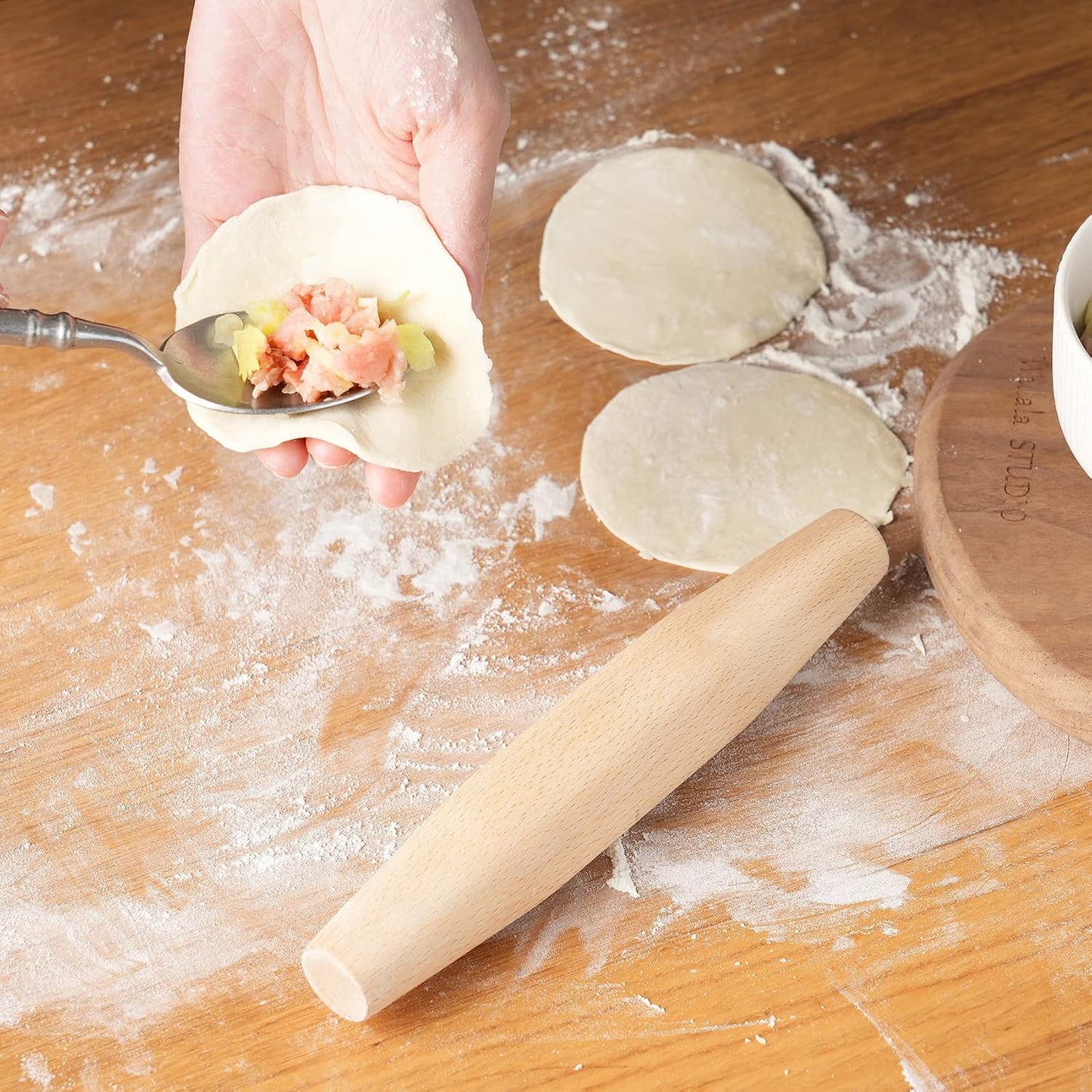 French Rolling Pin for Baking - 7.9 Inches Beech Wood Tapered Rolling Pin Dough Roller for Pizza Dough, Pie Crust Cookie Fondant Dumpling