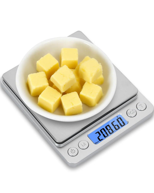 Gram Scale 500g x 0.01g Precision, Digital Mini Pocket Size Portable Scale with Two Trays Nine Units, LCD Display Stainless Steel Platform for Weighing Jewelry Cooking Baking