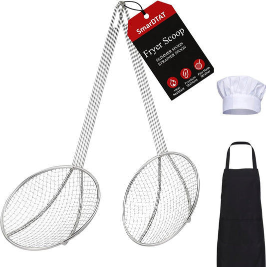 2PCS Fryer strainer,mesh skimmer, Skimmer Spoon Strainer Spoon Kitchen Spider Frying Spoon Strainer and Utensil for Deep Fryer with Basket, Deep Fryer Cooking, stainless steel skimmer