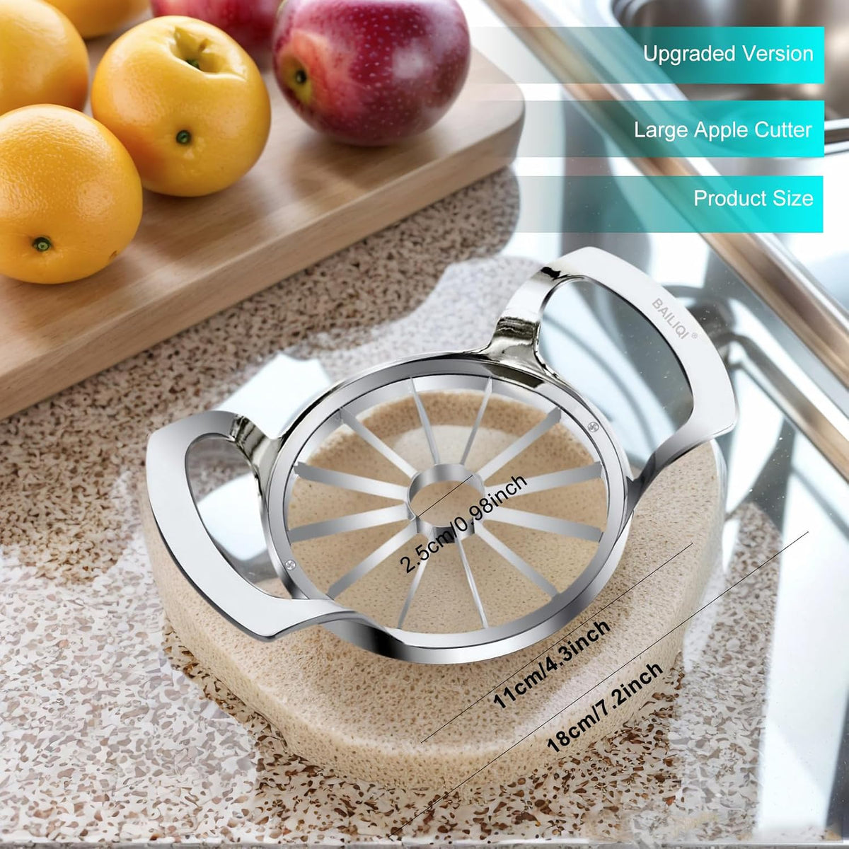 Stainless Steel Apple Slicer 12 Slices - Large Apple Corer Remover with Cleaning Brush, Thin Fruit Slicer Wedger for Home Kitchen, Baking & Snacking
