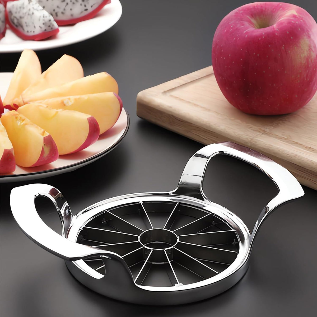Stainless Steel Apple Slicer 12 Slices - Large Apple Corer Remover with Cleaning Brush, Thin Fruit Slicer Wedger for Home Kitchen, Baking & Snacking