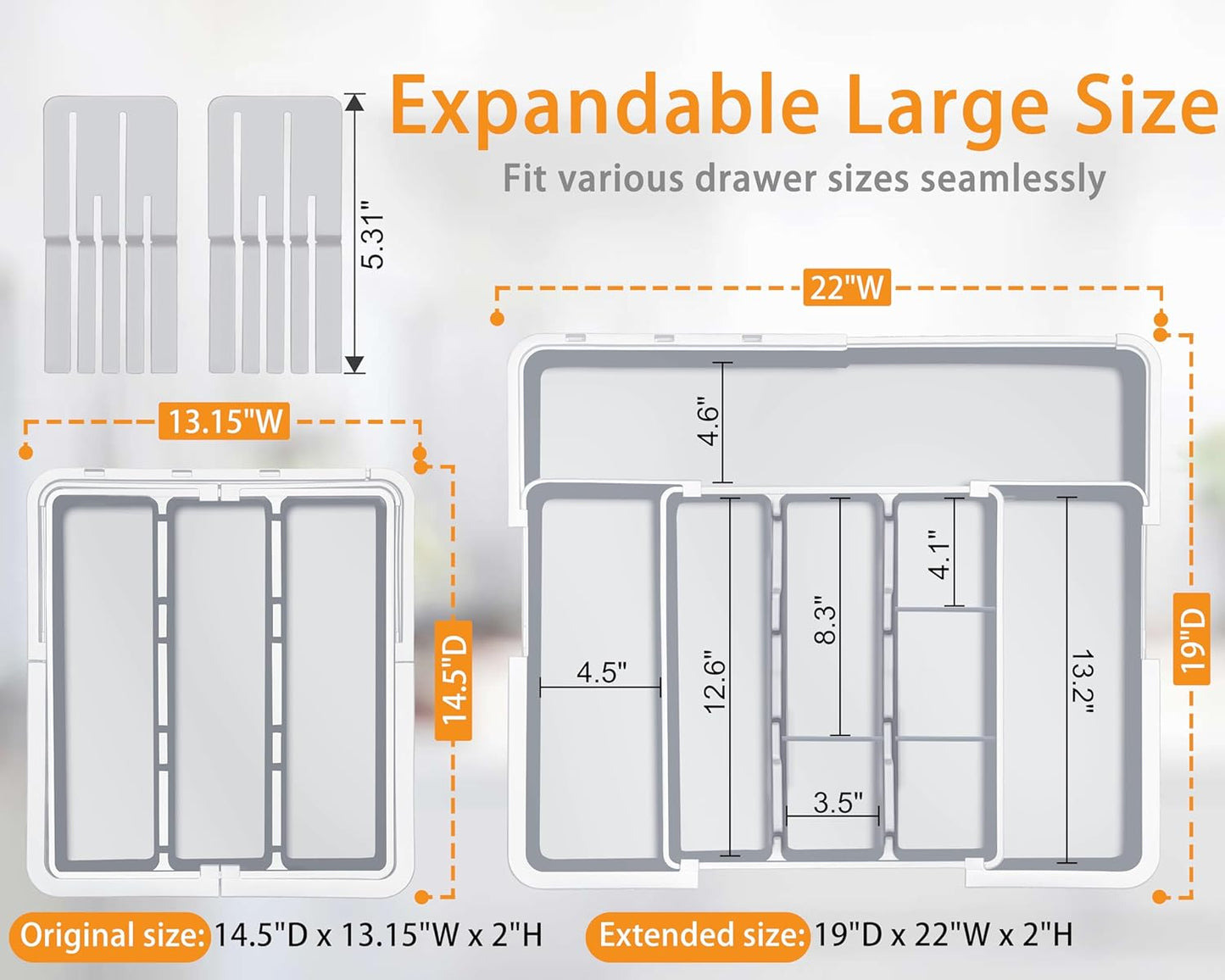 Large Utensil Drawer Organizer for Kitchen, Expandable Silverware Organizer Utensil Holder, Cutlery and Flatware Cooking Tray, Kitchen Drawer Organizers and Storage with Removable Knife Block, Black