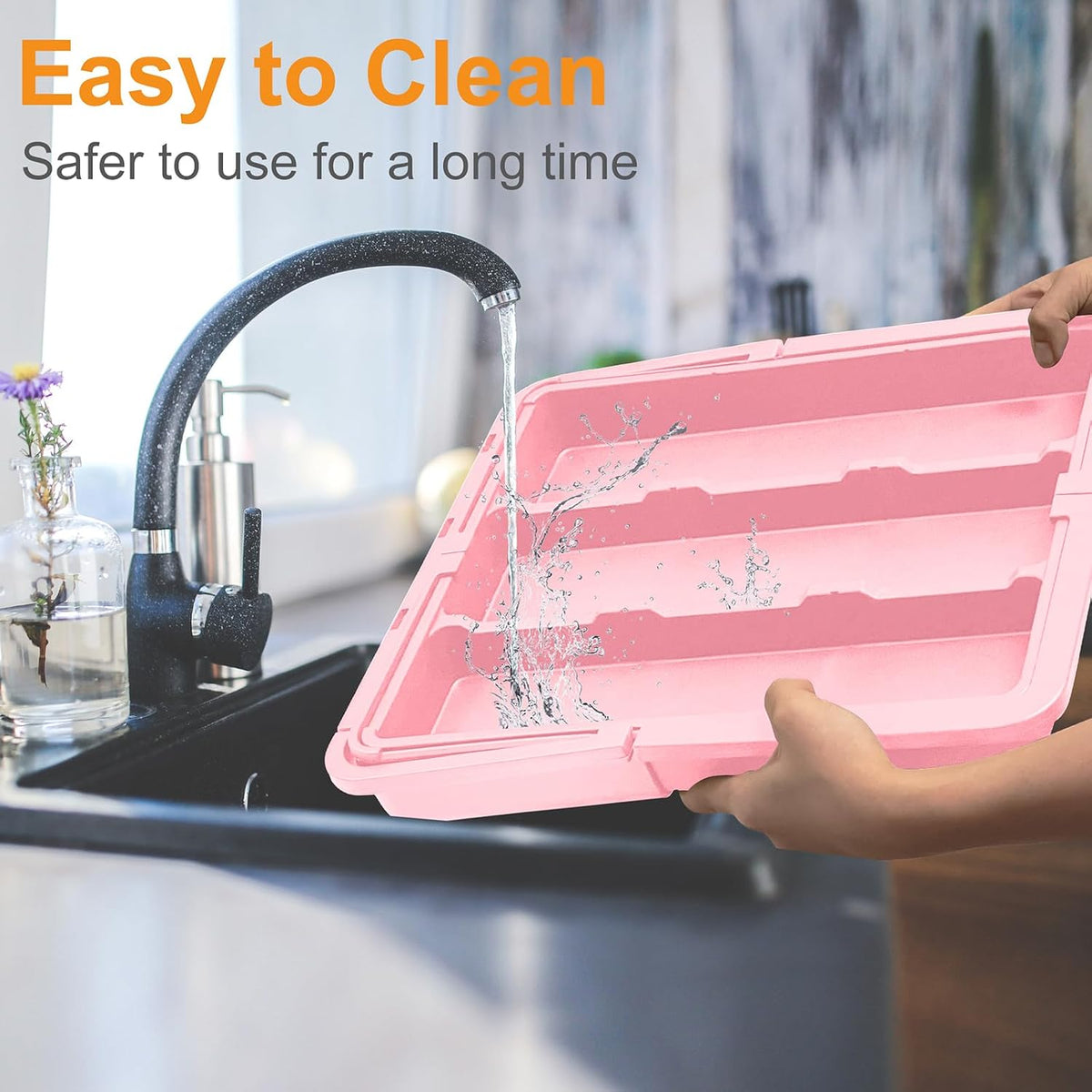 Large Utensil Drawer Organizer for Kitchen, Expandable Silverware Organizer Utensil Holder, Cutlery and Flatware Cooking Tray, Kitchen Drawer Organizers and Storage with Removable Knife Block, Black