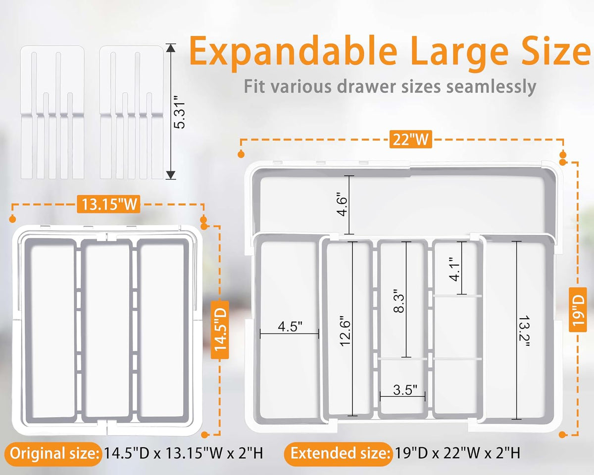 Large Utensil Drawer Organizer for Kitchen, Expandable Silverware Organizer Utensil Holder, Cutlery and Flatware Cooking Tray, Kitchen Drawer Organizers and Storage with Removable Knife Block, Black
