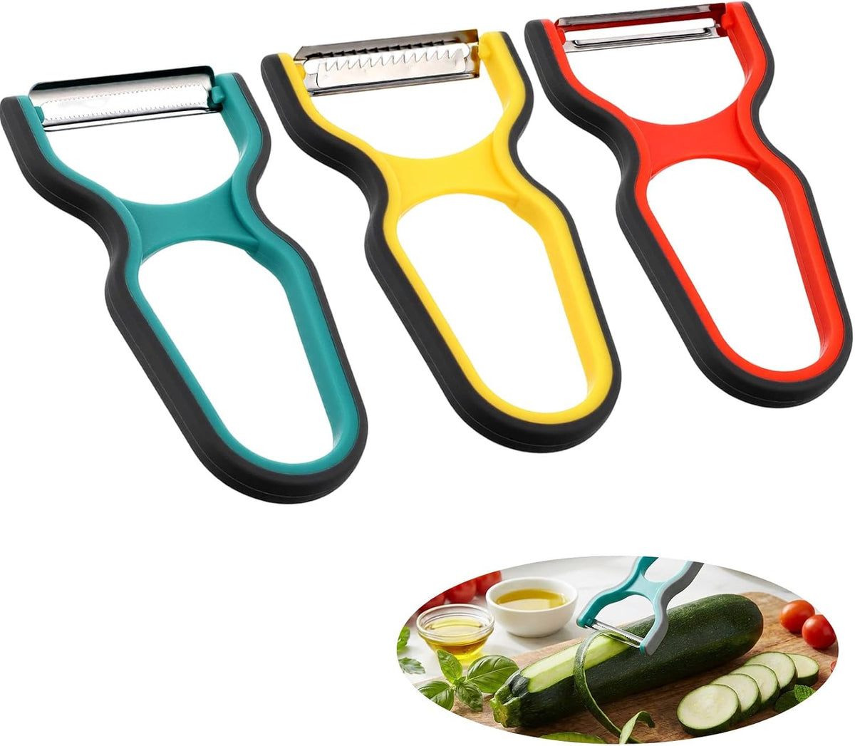 3 Pcs Peeler Set, Straight, Serrated, Julienne Peelers